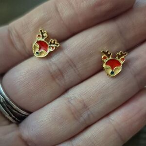 3/$16🎁 Enamel Reindeer Earrings Christmas Holiday Gold Tone Jewelry